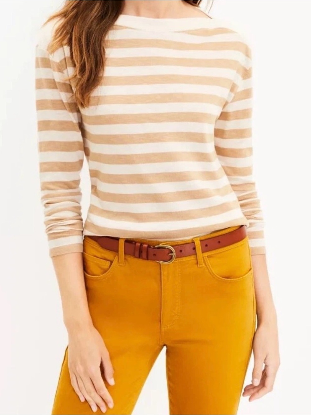 Loft boatneck striped tan/beige top. Size large